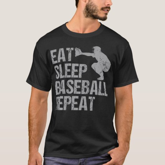 Eet Slaap Honkbal Herhaal Honkbalspeler Funny Ba T-shirt (Voorkant)
