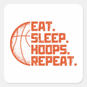 Eet Slaap Hoops Herhaal Basketbal Grappige Citaten Vierkante Sticker