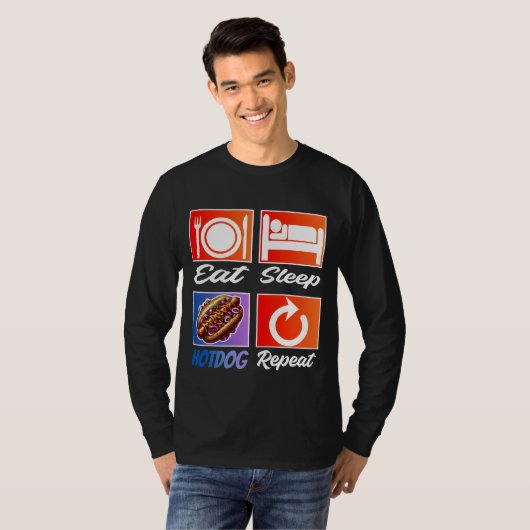 Eet slaap hotdog herhalen t-shirt (Voorkant volledig)