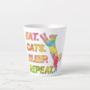 Eet, slaap, katten, herhaal - Kleurrijke kattenlie Latte Mok