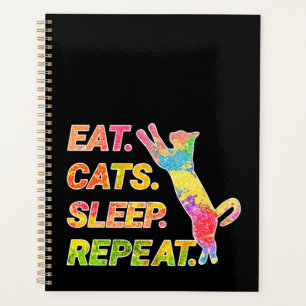 Eet, slaap, katten, herhaal - Kleurrijke kattenlie Planner