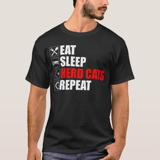 Eet. Slaap. Kuddekatten. Herhaal T-shirt (Voorkant)