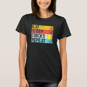 Eet Slaap Kuikens Herhaal Vintage Kippenliefhebber T-shirt