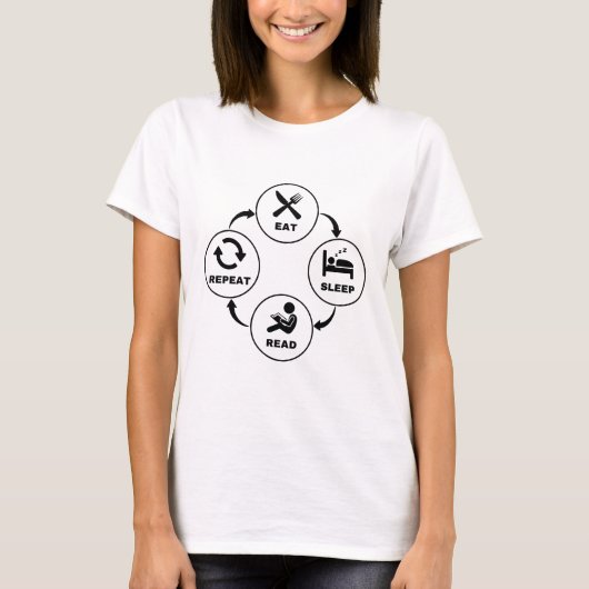 Eet Slaap Lees Herhaal Boek Liefhebber Flow Chart T-shirt (Voorkant)