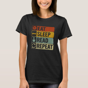 Eet Slaap Lees Herhaal Retro 60s 70s lezen T-shirt