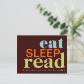 Eet, slaap, lees - uw prioriteiten Briefkaart (Staand voorkant)