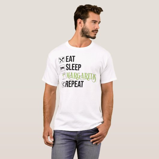 Eet Slaap Margaritas Herhaal T-shirt (Voorkant volledig)
