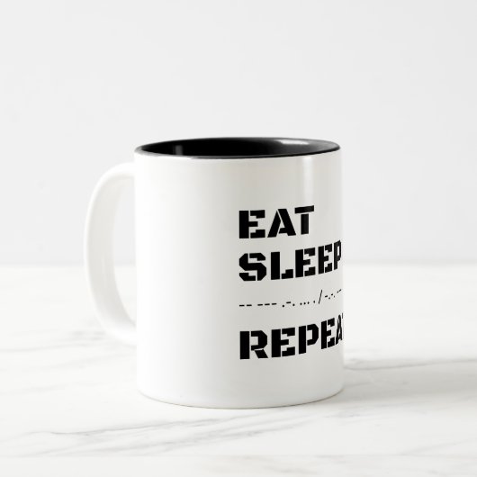 Eet slaap morse code herhalen tweekleurige koffiemok (Voorkant links)