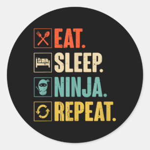 Eet Slaap Ninja Herhaal Grappige Martial Ninja Ronde Sticker