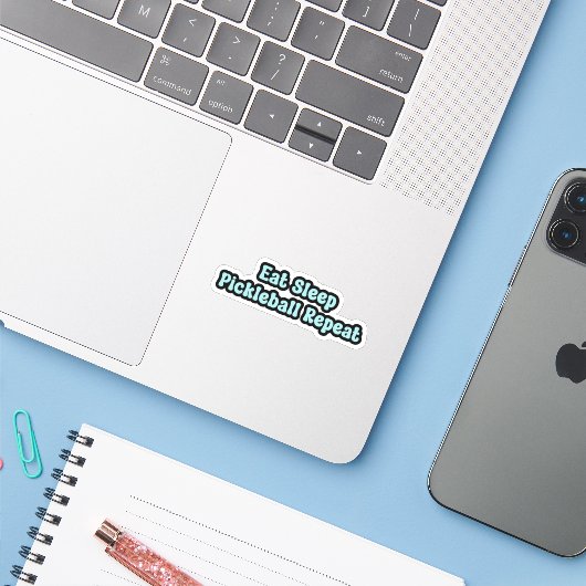 Eet Slaap Pickleball Herhaal blauwe retro tekst Sticker (Laptop met iPhone)