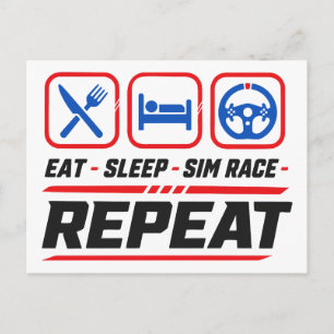 Eet slaap sim race herhaal voor sim racing fans briefkaart