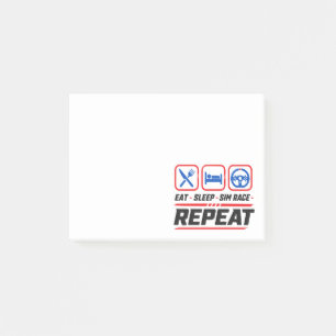 Eet slaap sim race herhaal voor sim racing fans post-it® notes