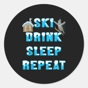 Eet Slaap Ski Drink Herhaal Sneeuw Wintersport Apr Ronde Sticker