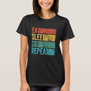 Eet Slaap Ski Herhaal Skiën Skier Distress T-shirt