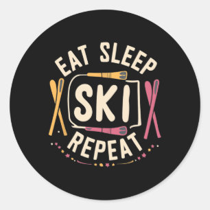 Eet Slaap Ski Herhaal Skiër Wintersport Skiën Ronde Sticker