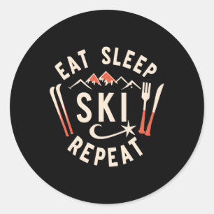 Eet Slaap Ski Herhaal Skiër Wintersport Skiën Ronde Sticker