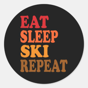 Eet Slaap Ski Herhaal Winter Mountains Skiing Lodg Ronde Sticker