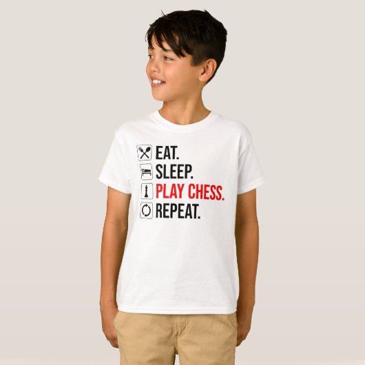 Eet. Slaap. Speel Chess. Herhaal T-shirt (Voorkant volledig)