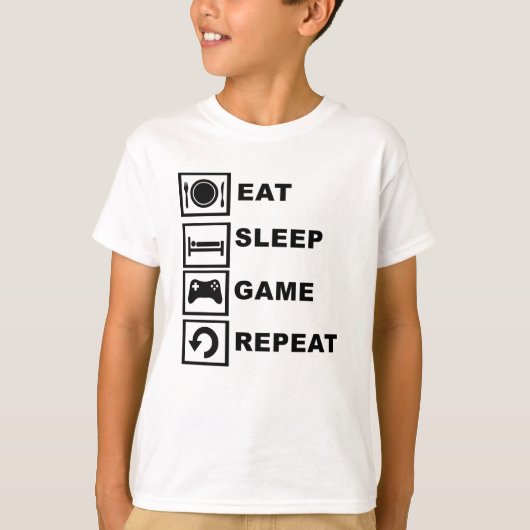 Eet, slaap, spel, herhaal. t-shirt (Voorkant)