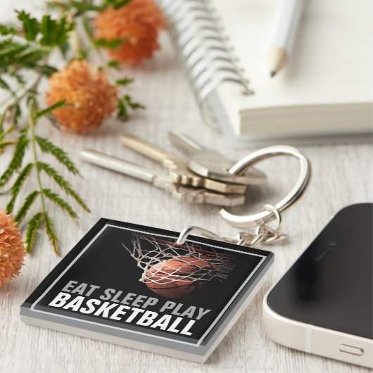 Eet Slaap Spelen Basketbal Kunstwerk Motivatie Sleutelhanger (Voorkant Rechts)