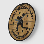 Eet slaap spelen basketbal retro speler grote klok (Hoek)