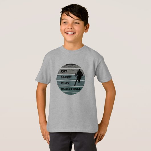 Eet slaap spelen basketbal retro speler t-shirt (Voorkant volledig)