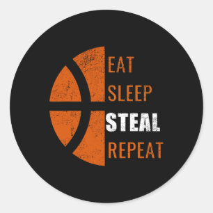 Eet slaap stelen Herhaal leuke basketbal Mannen Vr Ronde Sticker