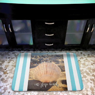 Eet slaap strand script Seashell turquoise strepen Badmat