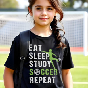 Eet Slaap Studie Voetbal Herhaal Meisjes Voetbal S T-shirt