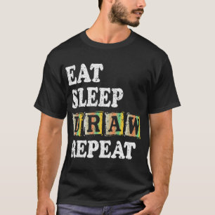 Eet slaap tekenen Herhaal grappige kunst tekening T-shirt