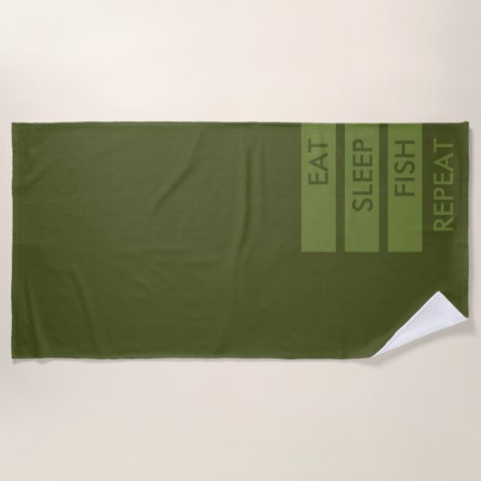 Eet Slaap Vis Herhaal Leger Groen en Khaki Strandlaken (Voorkant)