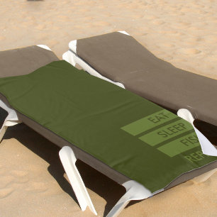 Eet Slaap Vis Herhaal Leger Groen en Khaki Strandlaken