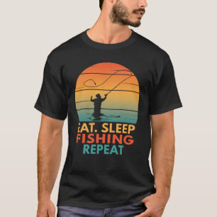 Eet slaap Vist Herhaal Fisher Visserman Angler T-shirt
