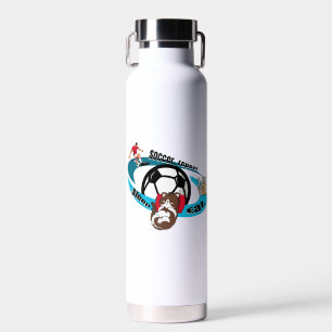 Eet, slaap, voetbal, herhaal. cartoon voetbal waterfles