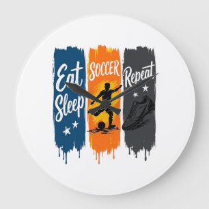 Eet Slaap Voetbal Herhaal Vintage Voetbal T-shirt Grote Klok
