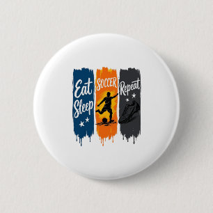 Eet Slaap Voetbal Herhaal Vintage Voetbal T-shirt  Ronde Button 5,7 Cm