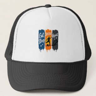 Eet Slaap Voetbal Herhaal Vintage Voetbal T-Shirt  Trucker Pet