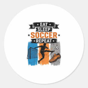Eet Slaap Voetbal Herhaal Vintage Voetbalspeler T- Ronde Sticker