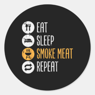 Eet Slaapgrillvlees Herhaal BBQ Rbecue Grill Manne Ronde Sticker