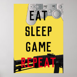 Eet-slaapspel, herhaal gamingposter poster