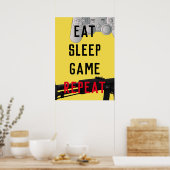 Eet-slaapspel, herhaal gamingposter poster (Keuken)