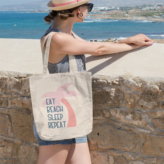 Eet Strand Slaap Herhaal Waterverf Palmboom Tote Bag