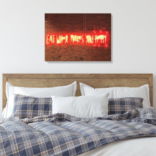 EET WAT JE GELUKKIG MAAKT NEON LICHT TEKEN CANVAS AFDRUK (Insitu (Slaapkamer))