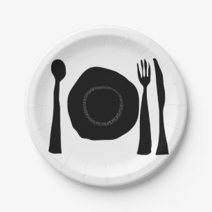 Eet zwart-wit Bord en gebruiksvoorwerpen