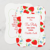 Eetbare Aardbeien Thee Partij Uitnodiging (Voorkant / Achterkant)