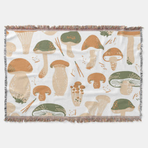 Eetbare paddenstoelen Linocut Patroon Deken