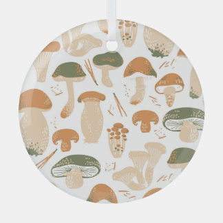 Eetbare paddenstoelen Linocut Patroon Glas Ornament