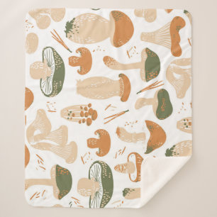 Eetbare paddenstoelen Linocut Patroon Sherpa Deken