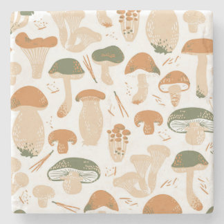 Eetbare paddenstoelen Linocut  Patroon Stenen Onderzetter