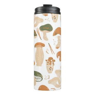Eetbare paddenstoelen Linocut Patroon Thermosbeker